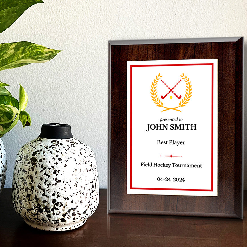 Field Hockey Customizable Wooden Award Plaque | Easel Mount Option | Achievement and Recognition Personalizable Plaques | Sports Award