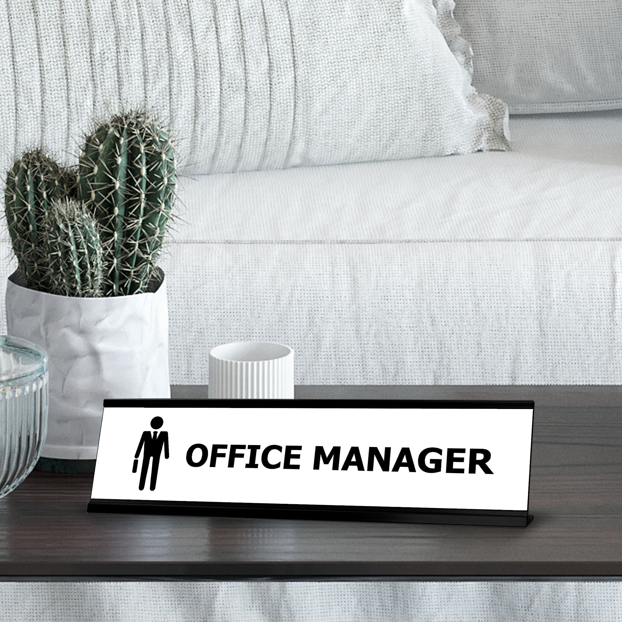 Office Manager, Black Frame Desk Sign (2 x 8")