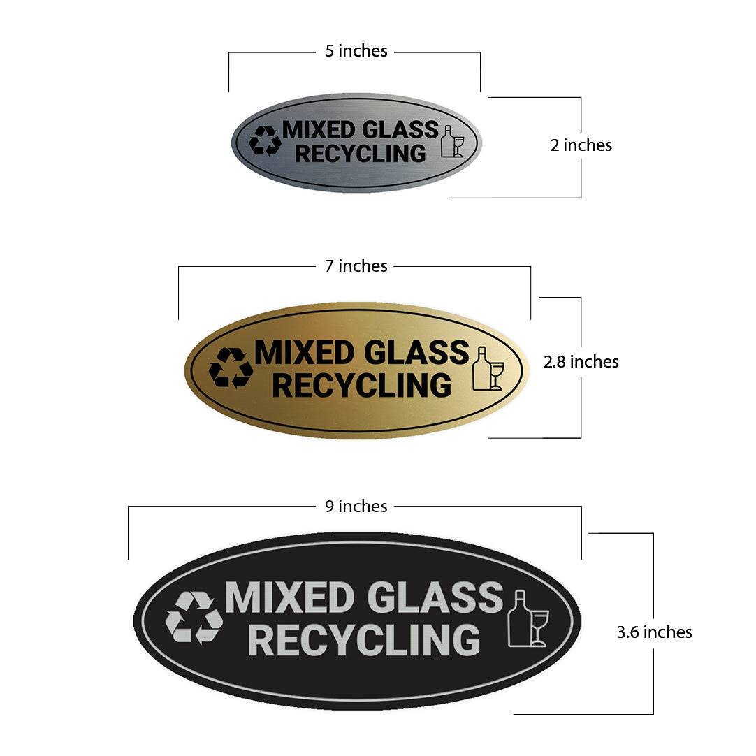 Signs ByLITA Oval Mixed glass recycling Sign - Laser-Engraved Lettering | Durable ABS Plastic | Vibrant Colors | Powerful Foam Tape