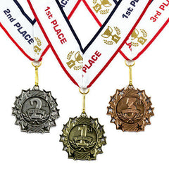 1st 2nd 3rd Place Ten Star Award Medals - 3 Piece Set (Gold, Silver, Bronze) Inc