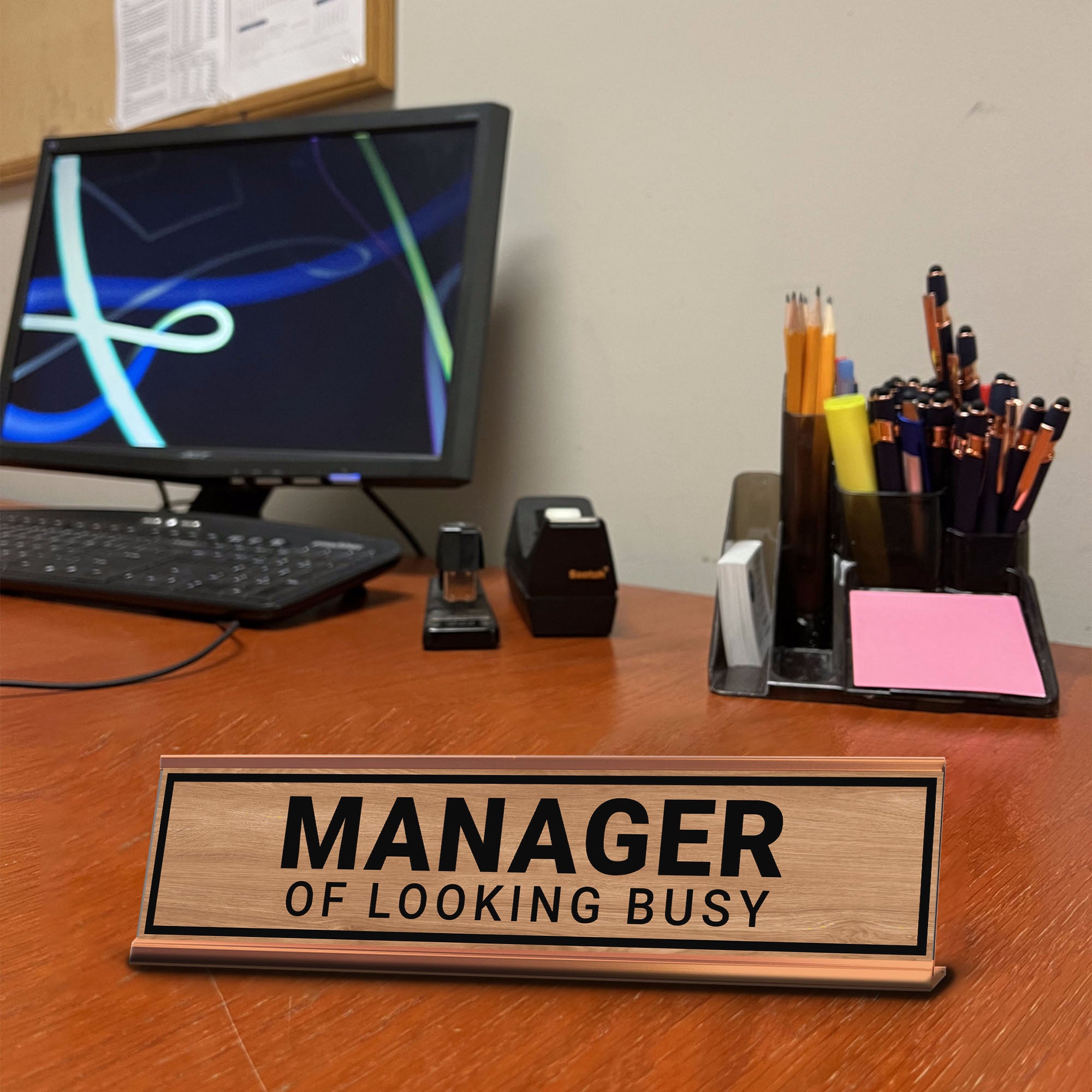 Manager Of Looking Busy Desk Sign (2x10") | Funny Office Decor