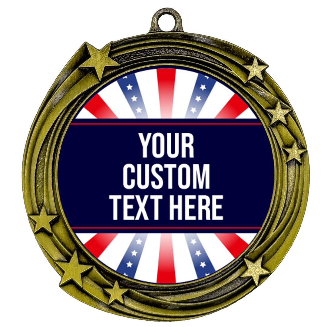 Red White and Blue Custom Personalized Stars Design Medal | Choice of Ribbon | USA Flag Personalized Award