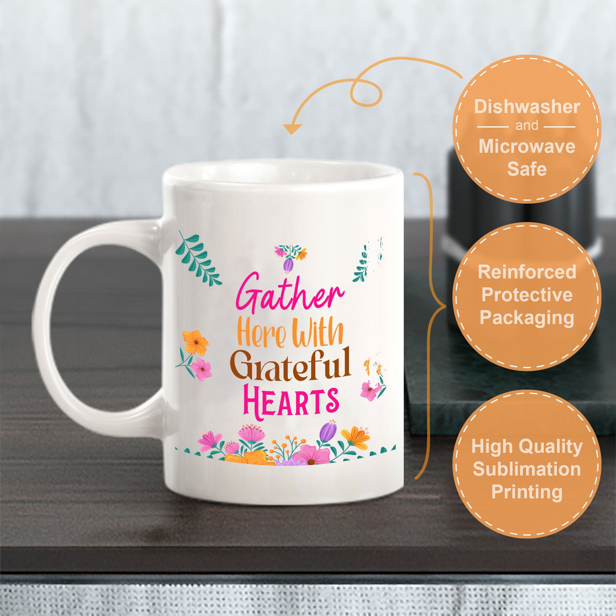 Gather Here With Grateful Hearts 11oz Plastic or Ceramic Mug | Home & Family Cups