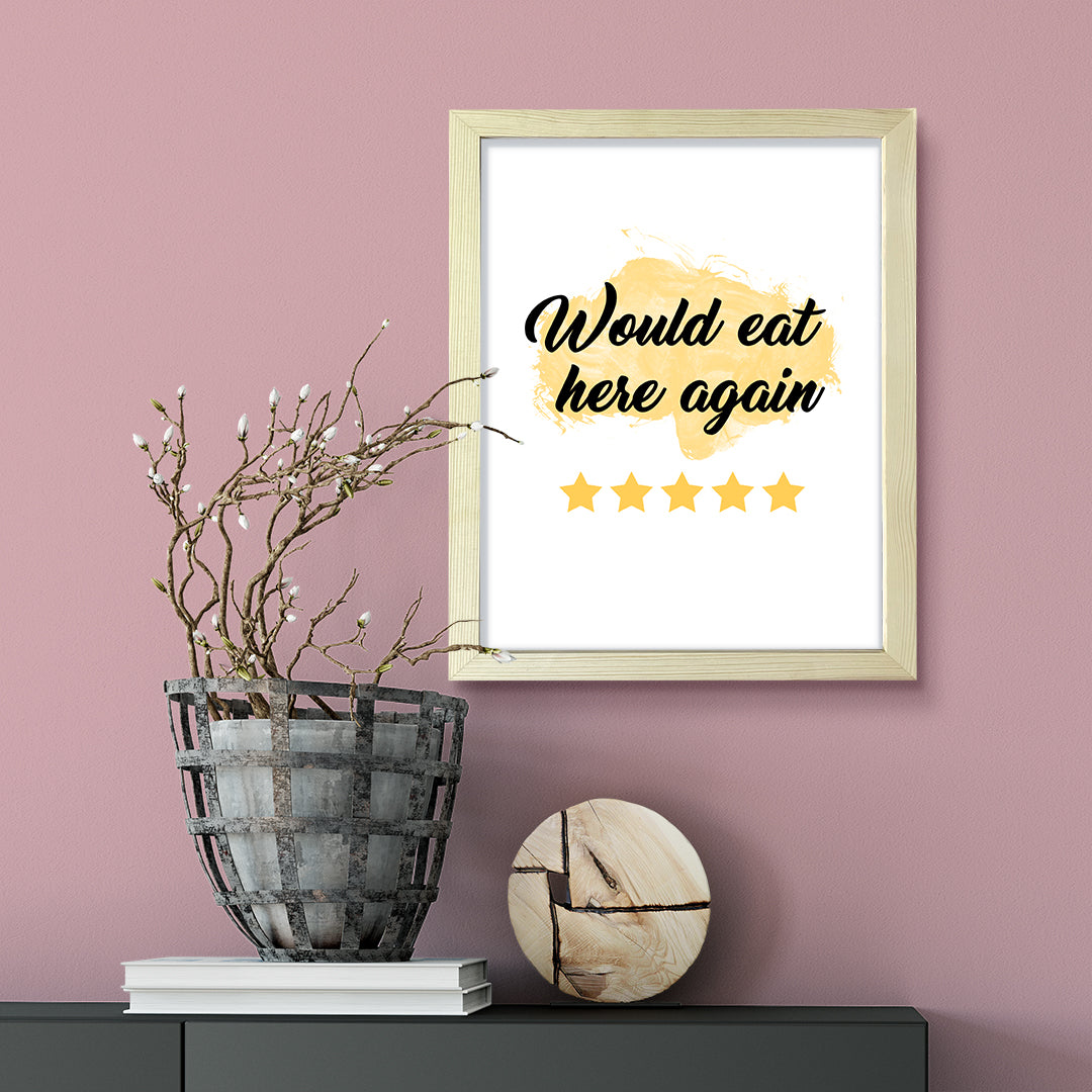 Would eat here again (5 star review yellow), Framed Wall Art, Home Décor Prints