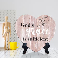 Sign ByLITA Heart God's grace is sufficient, Wood Color, Table Sign (6"x5")