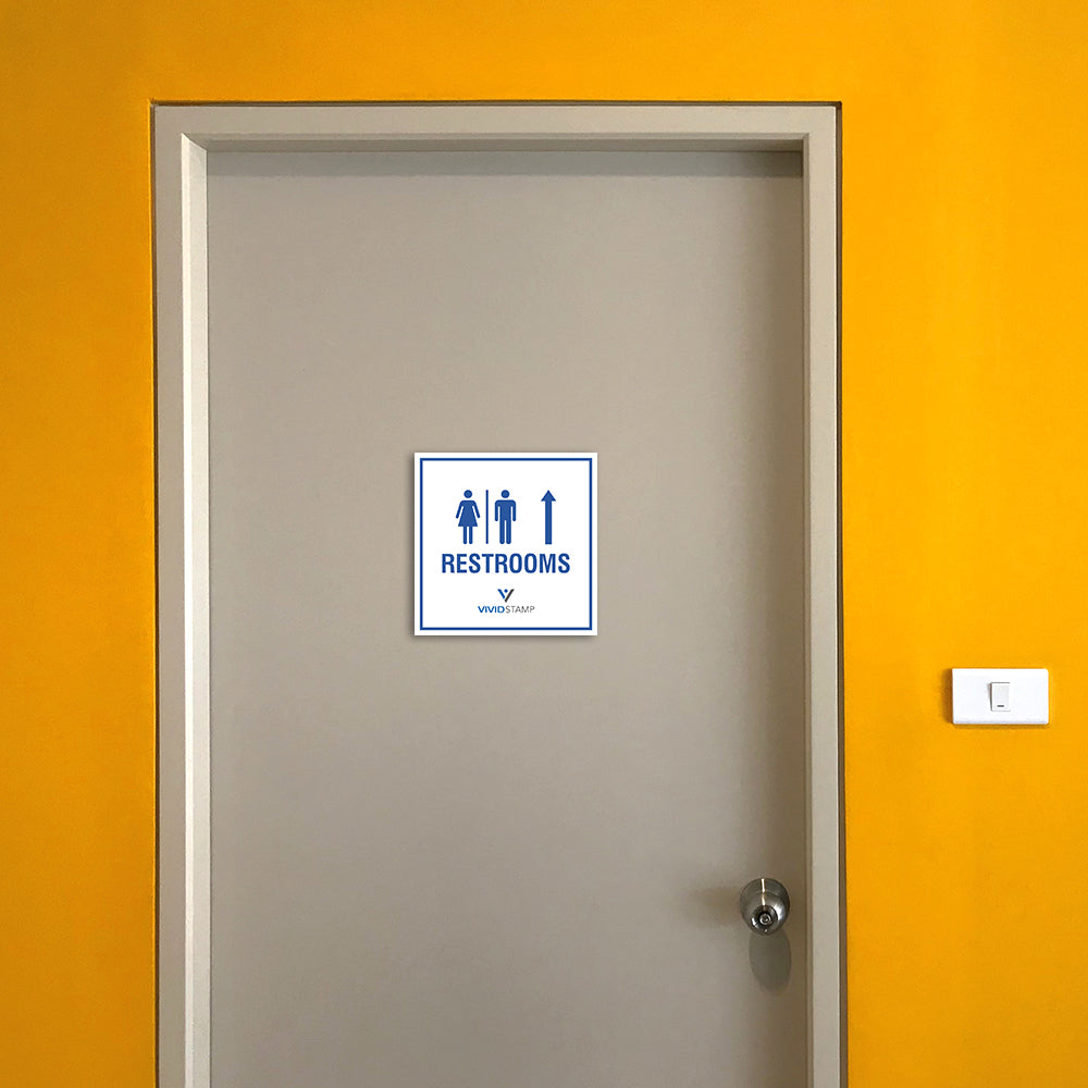 Square Plus | Restrooms Up Arrow Wall or Door Sign | Customizable with Your Company Logo | Durable & Easy to Install