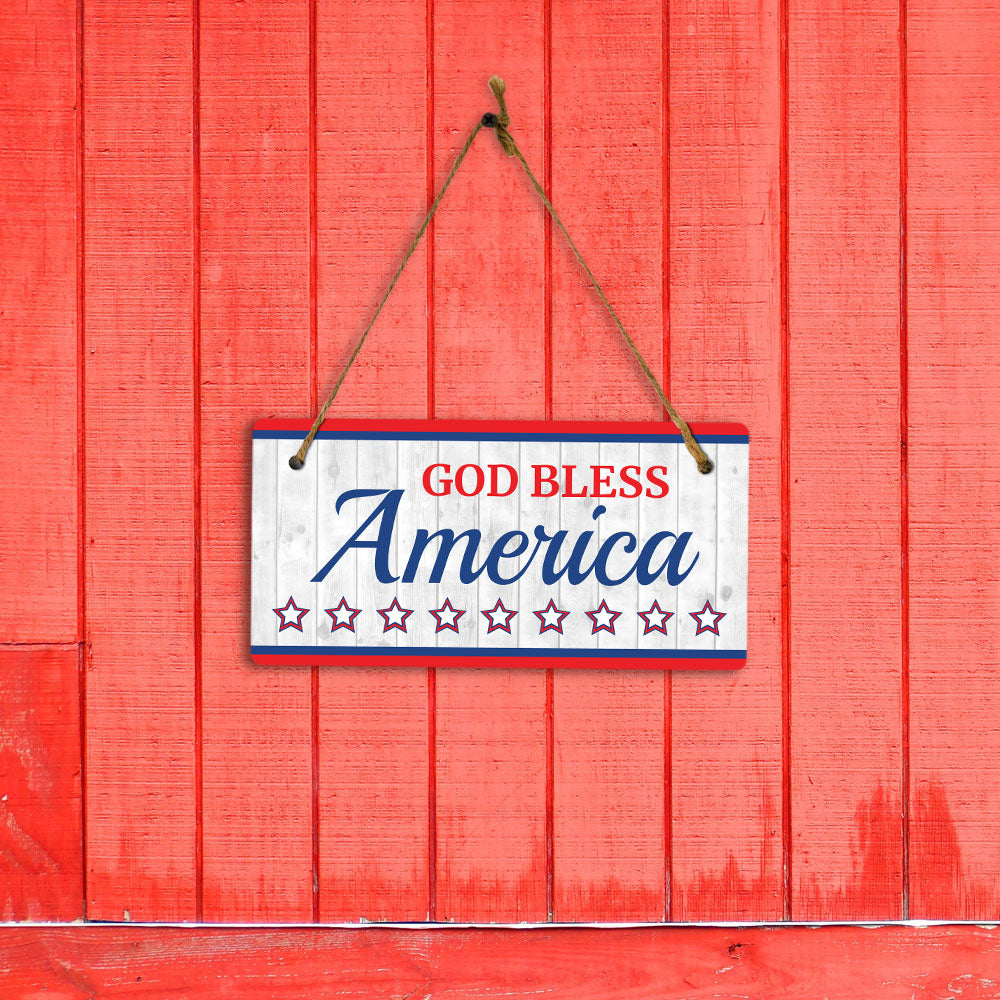 God Bless America 5x10 Hanging Plus Wall or Door Sign | Patriotic Home & Office Decor