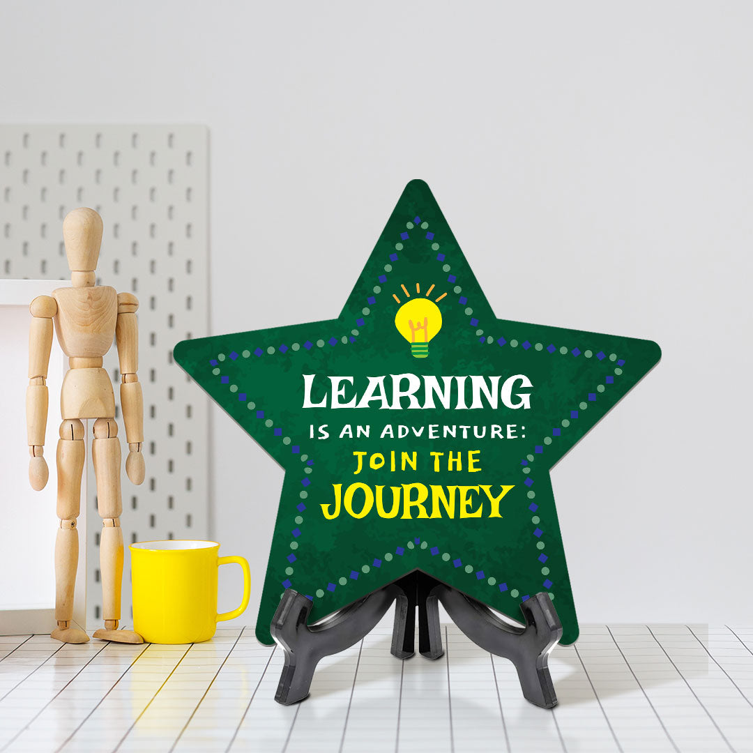 Sign ByLITA Learning is an Adventure: Join the Journey Star Table Sign with Acrylic Stand (7.5x7.5“) Development | Kindergarten Classroom Essentials | Nurture Young Minds | Fun & Educational Supplies | Easy to Read | Includes Easel Stand