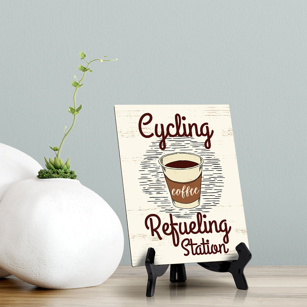 Signs ByLita Cycling Refueling Station, Table Sign With Acrylic Stand (6 x 8")