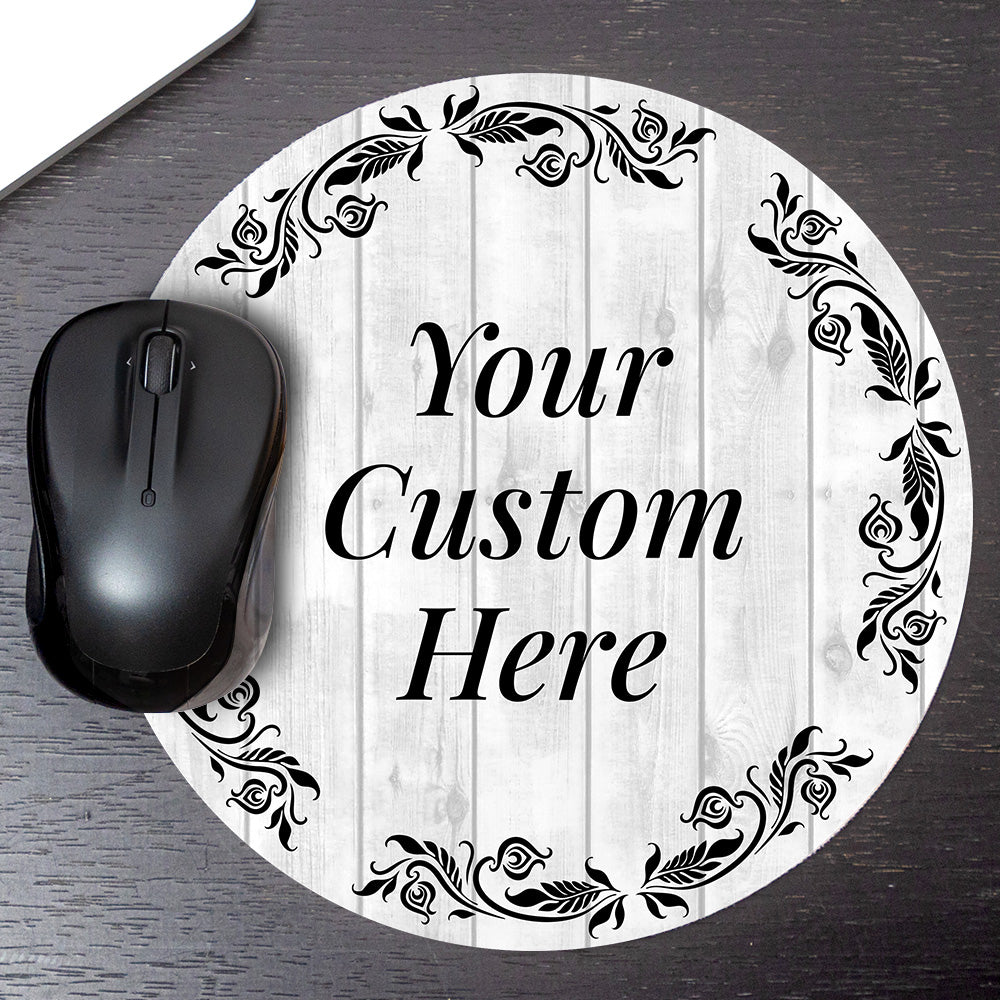 Customizable (8 x 8") Circle Mouse Pad - White Wood Design - Add Custom Message or Text - Personalize Now