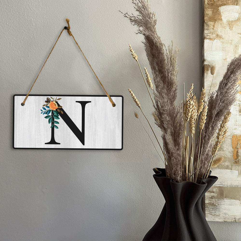 N Flower Decor 5x10 Hanging Wall or Door Sign | Alphabet Letter Room Decoration