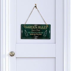 Garden Rules Grab a Drink SIT BACK & RELAX Soak up the Sun Enjoy! 5x10 Hanging Wall or Door Sign | Warm Welcoming Signage For Homes