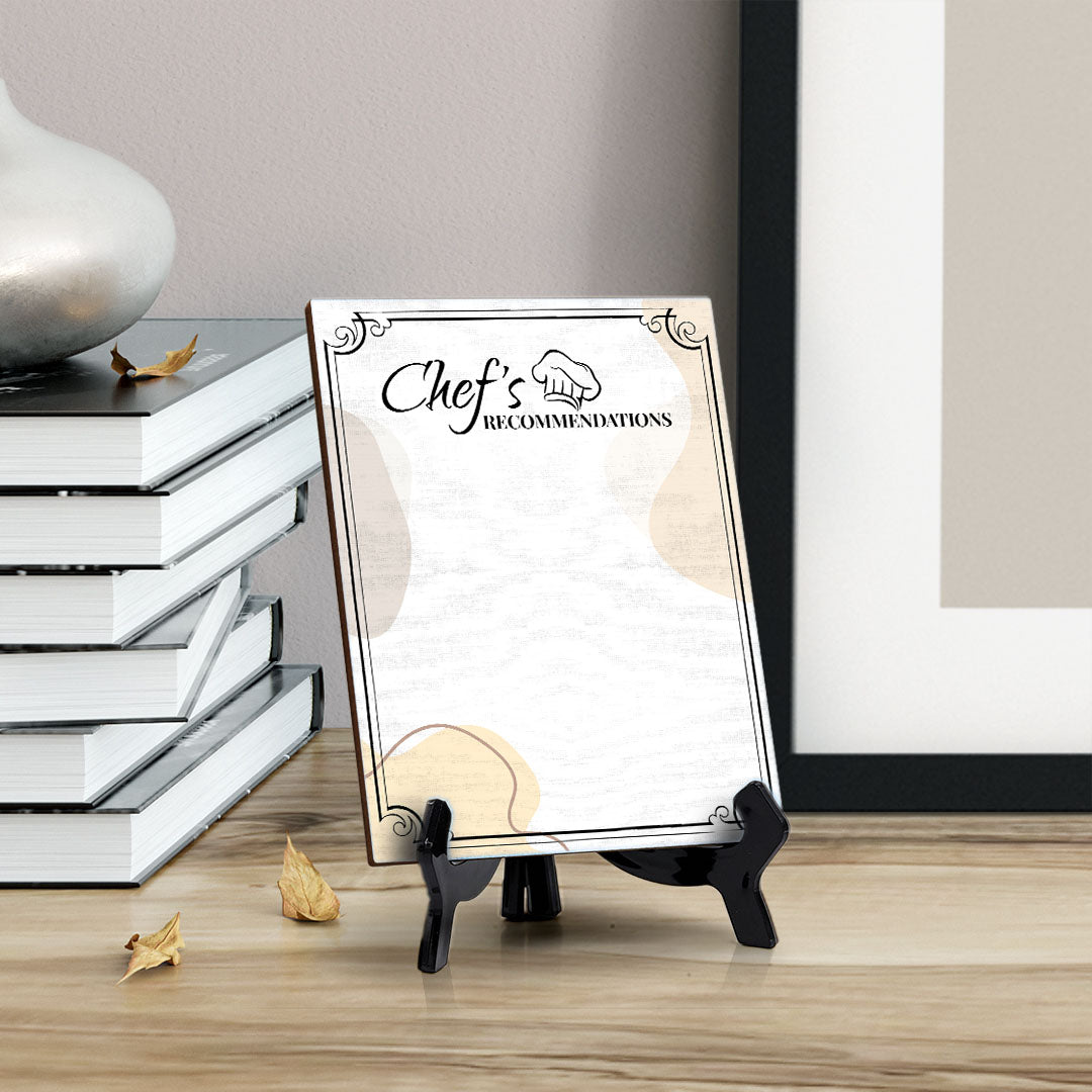 Chef's Recommendations 6x8 Dry Wipe Table Sign Easy Installation | Restaurant & Bar | Perfect To Clearly Direct Customers & Advertise Specials | No Pen Included