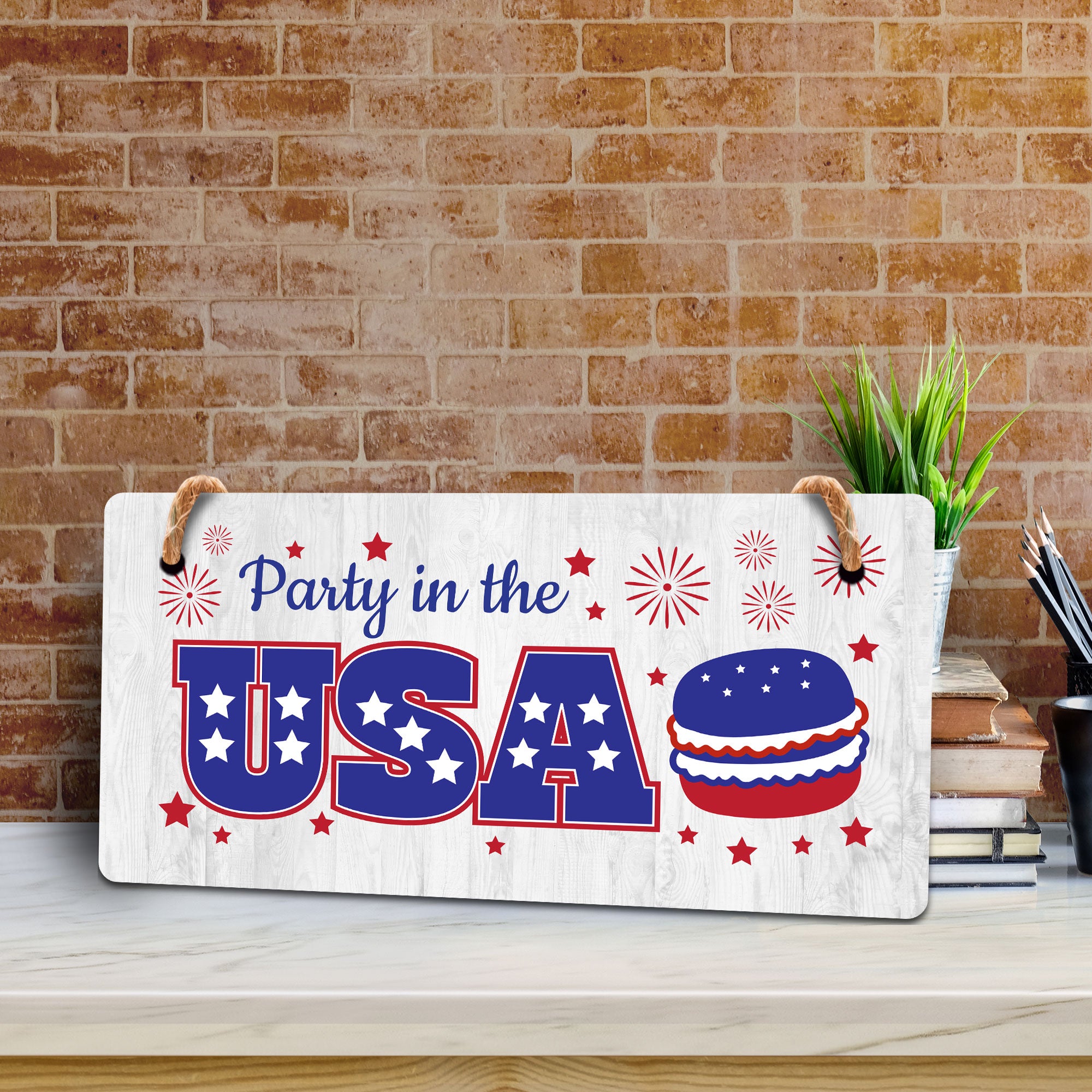 Party In The USA 5x10 Hanging Plus Wall or Door Sign | American Pride