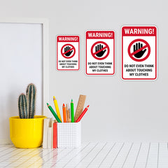 Portrait Round Plus Warning! Do not even think about touching my clothes Wall or Door Sign | Easy Installation | Funny Novelty Imitation Warning Signs