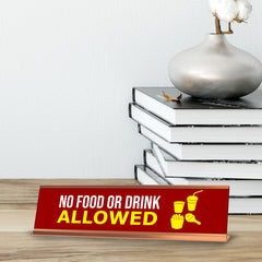 No Food Or Drink Allowed, Red Gold Frame, Desk Sign (2x8")