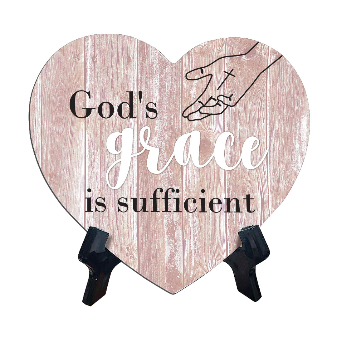 Sign ByLITA Heart God's grace is sufficient, Wood Color, Table Sign (6"x5")