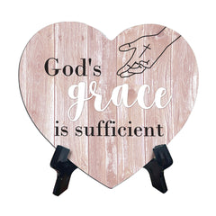 Sign ByLITA Heart God's grace is sufficient, Wood Color, Table Sign (6"x5")