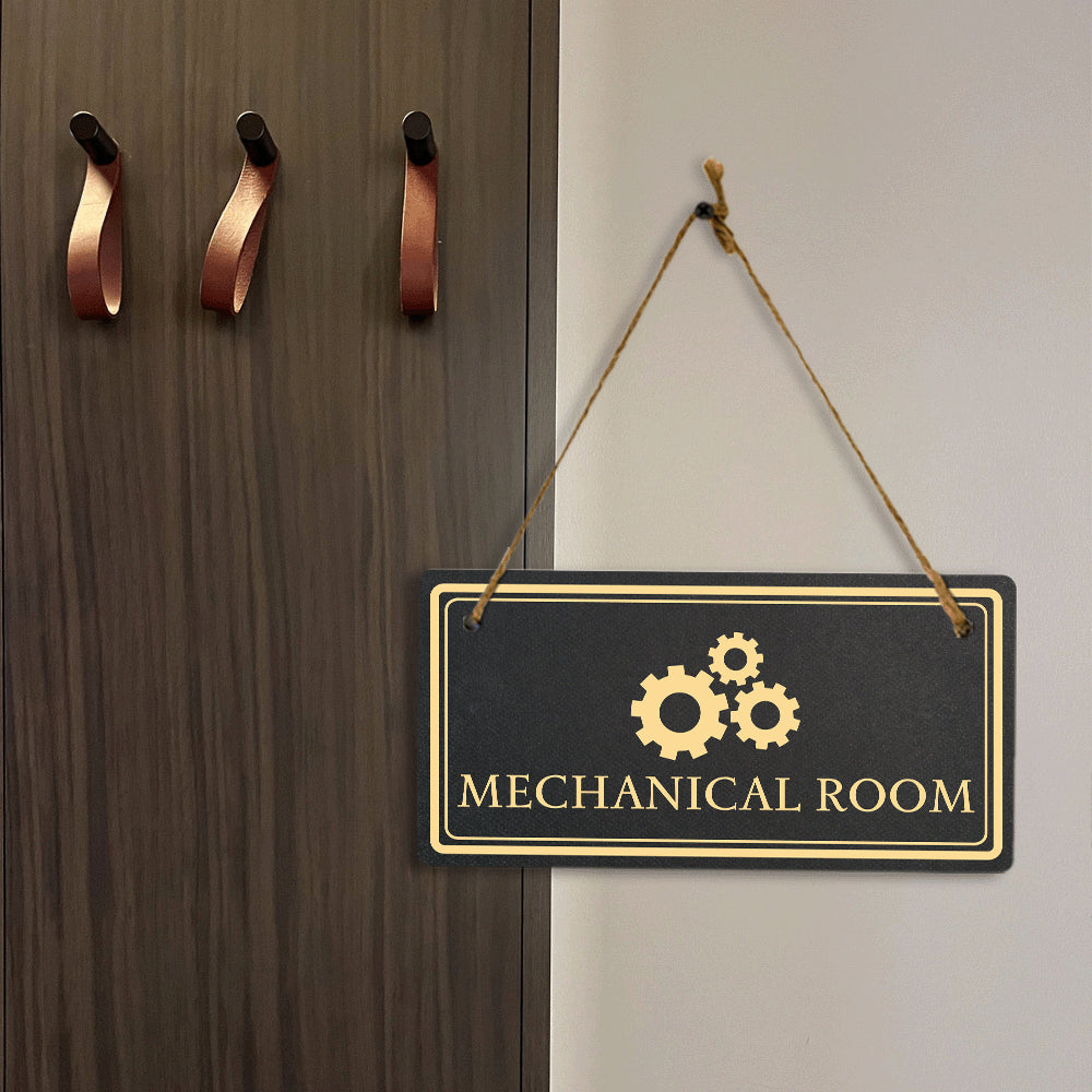 Mechanical Room 5x10 Hanging Plus Wall or Door Sign | Rustic Twine | Workplace Signage