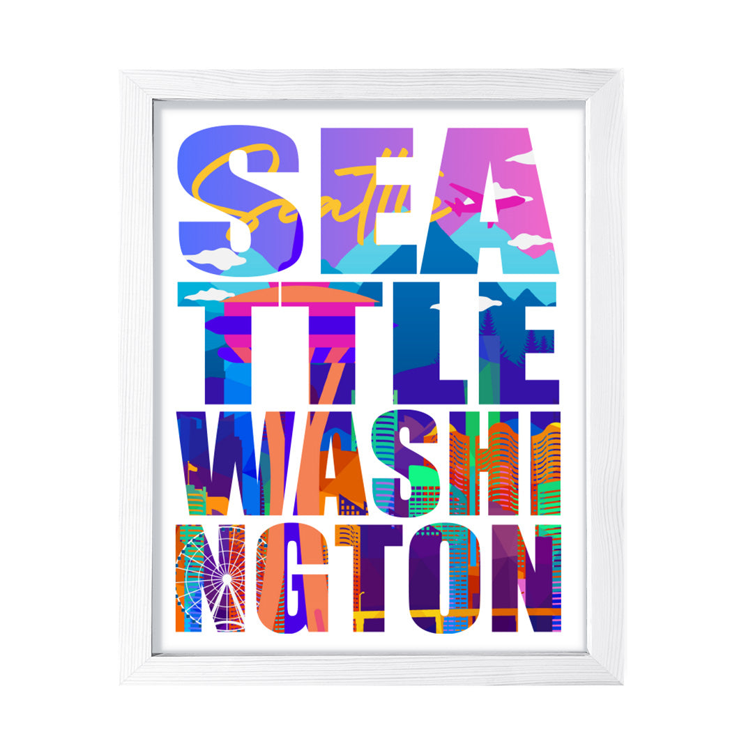 Designs ByLITA Seattle, Washington Inspirational, Wall Print Art | American Cities Stylish Home Decoration (Unframed or Framed)