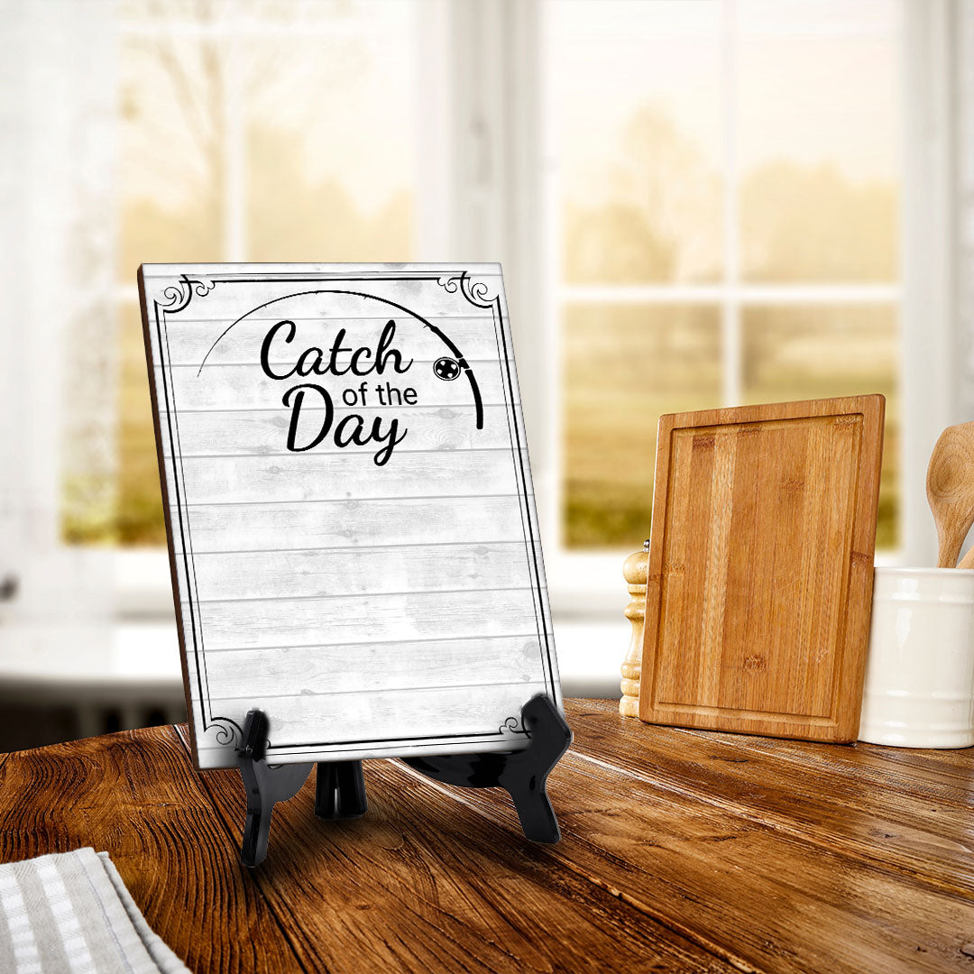 Catch of the Day 6x8 Dry Wipe Table Sign Easy Installation | Restaurant & Bar | Perfect To Clearly Direct Customers & Advertise Specials | No Pen Included