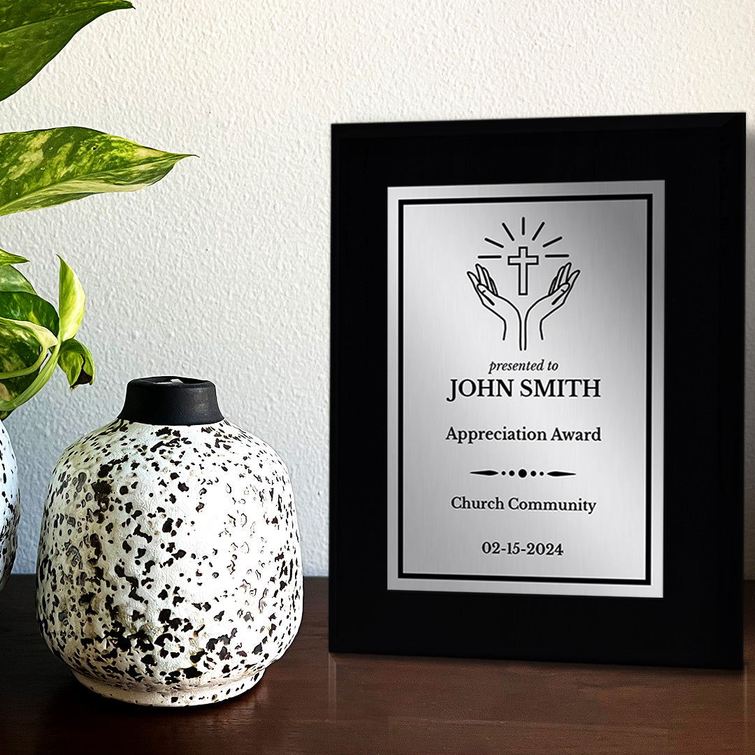 Church and Religion Theme Customizable Black Frame Award Plaque | Easel Mount Option | Recognition of Achievement and Service Personalizable Plaques