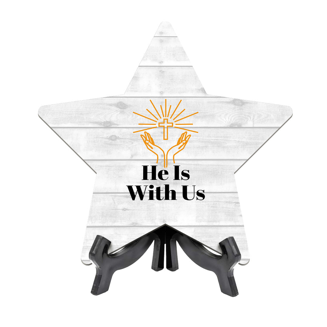 Religious Decor Star Table Sign Premium Sublimated Hardboard | Includes Acrylic Easel Stands | Family And Friends Community | Church Table Sign