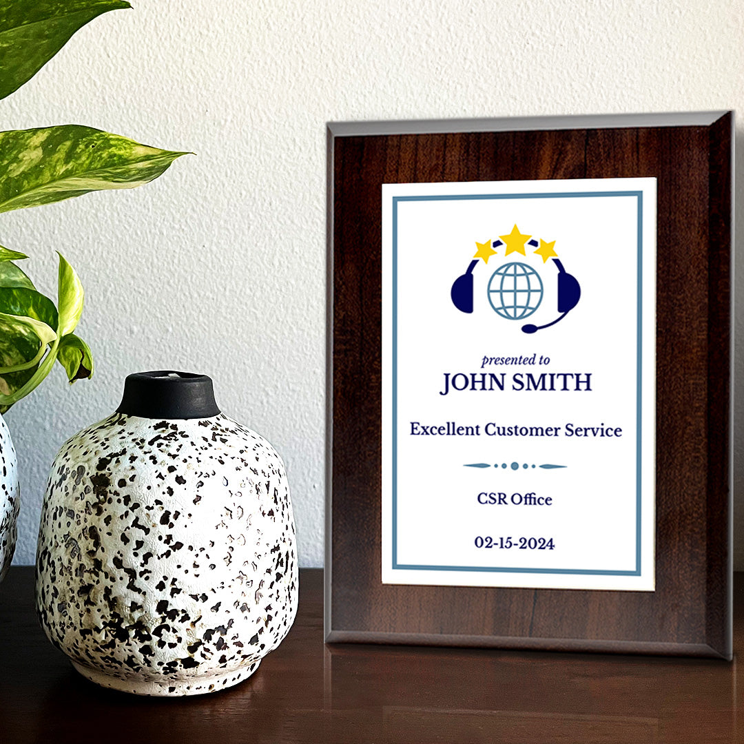 Customer Service Recognition Customizable Award Plaque |Easel Mount Option | Achievement and Service Personalizable Plaques