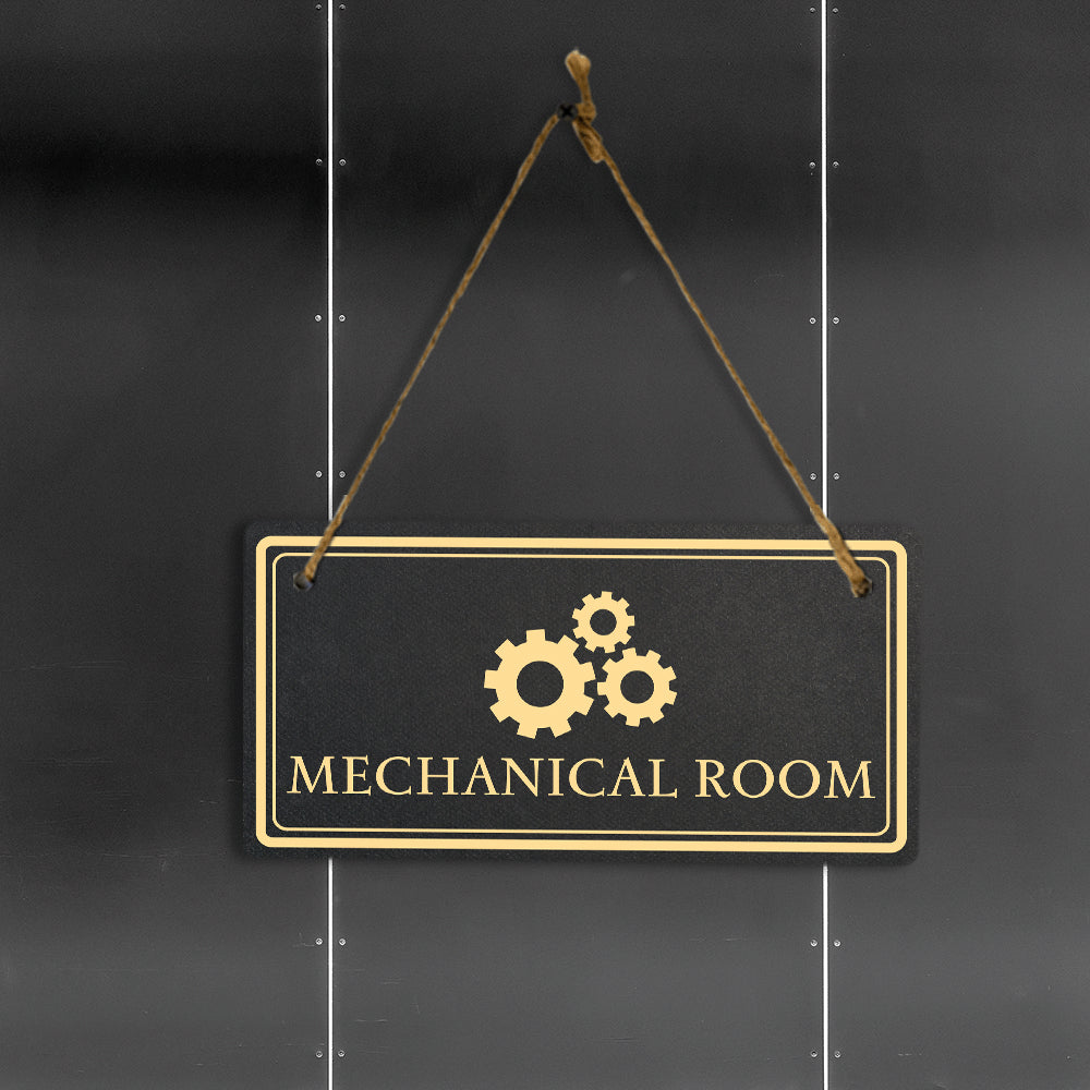 Mechanical Room 5x10 Hanging Plus Wall or Door Sign | Rustic Twine | Workplace Signage