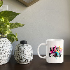 Gone Biking 11oz Plastic or Ceramic Mug | Funny Sporty Cup