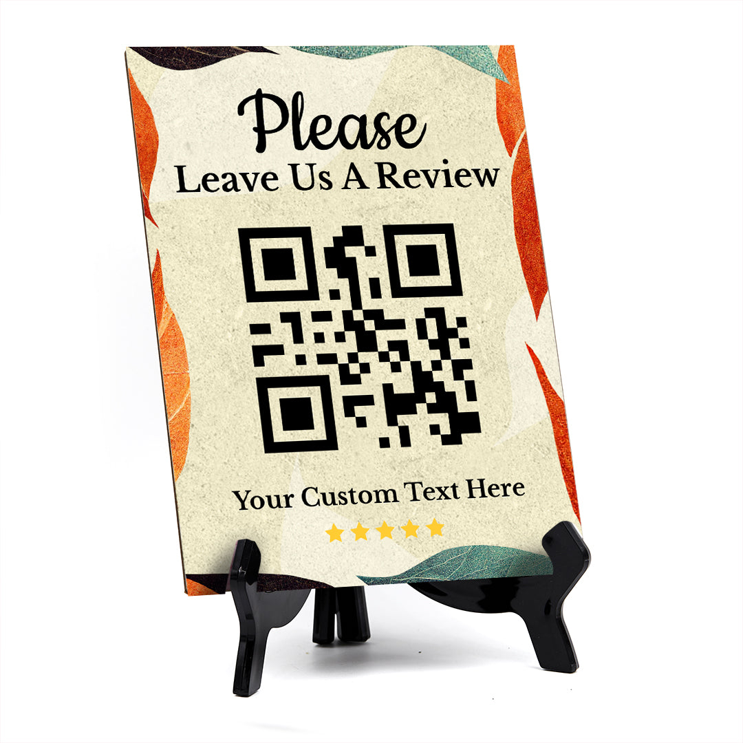 Customizable Please Leave Us a Review QR Code Table Sign (6x8") | Personalized QR Code Sign | Elegant Sign for Businesses With Acrylic Stand