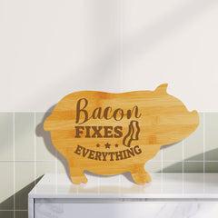 Bacon fixes everything (13.75 x 8.75") Pig Shape Cutting Board | Funny Decorative Kitchen Chopping Board