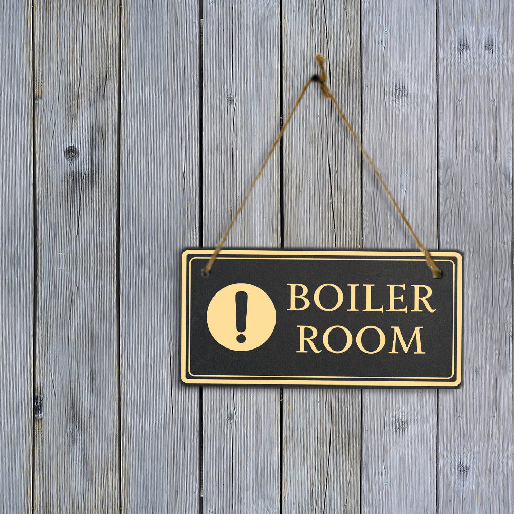 Boiler Room 5x10 Hanging Plus Wall or Door Sign | Rustic Twine | Workplace Safety Signage