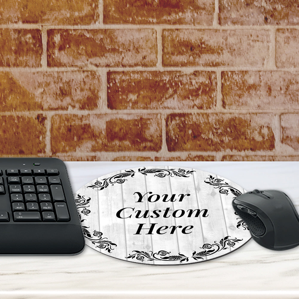 Customizable (8 x 8") Circle Mouse Pad - White Wood Design - Add Custom Message or Text - Personalize Now