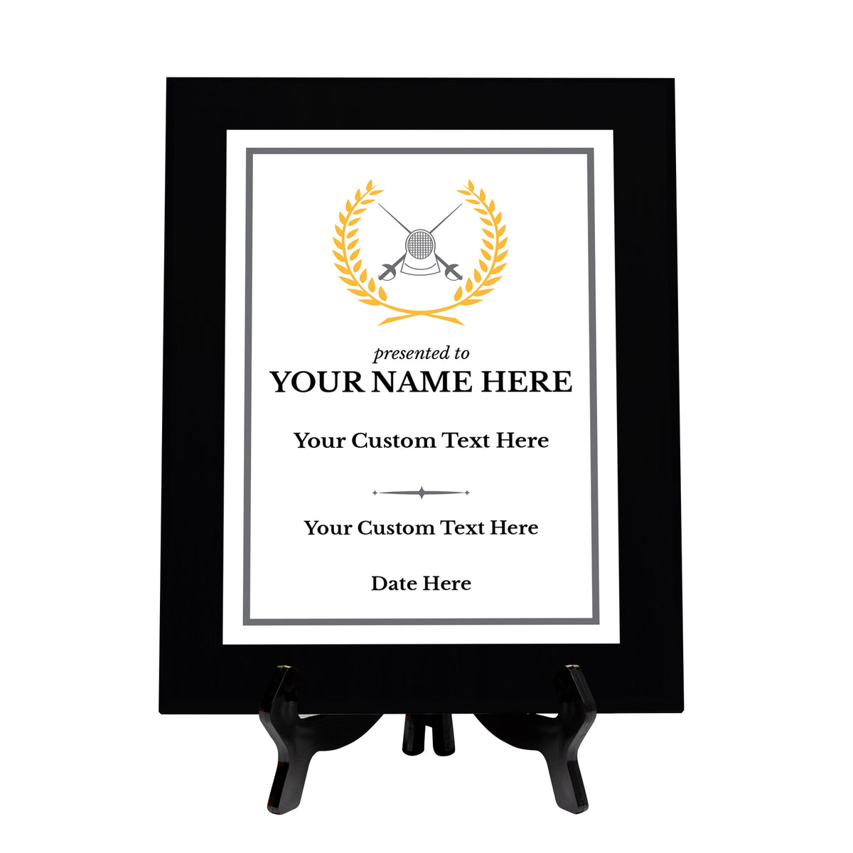 Fencing Customizable Black Frame Wooden Award Plaque | Easel Mount Option | Achievement and Recognition Personalizable Plaques | Sports Award