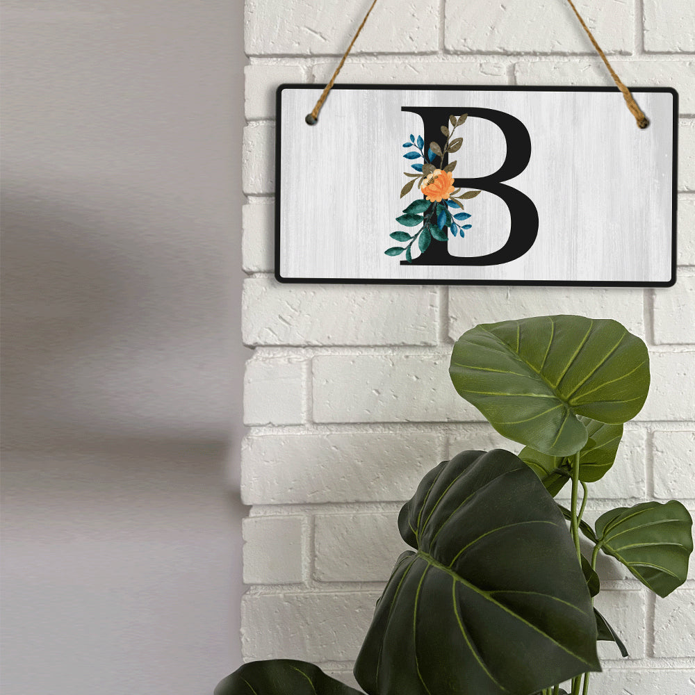 B Flower Decor 5x10 Hanging Wall or Door Sign | Alphabet Letter Room Decoration