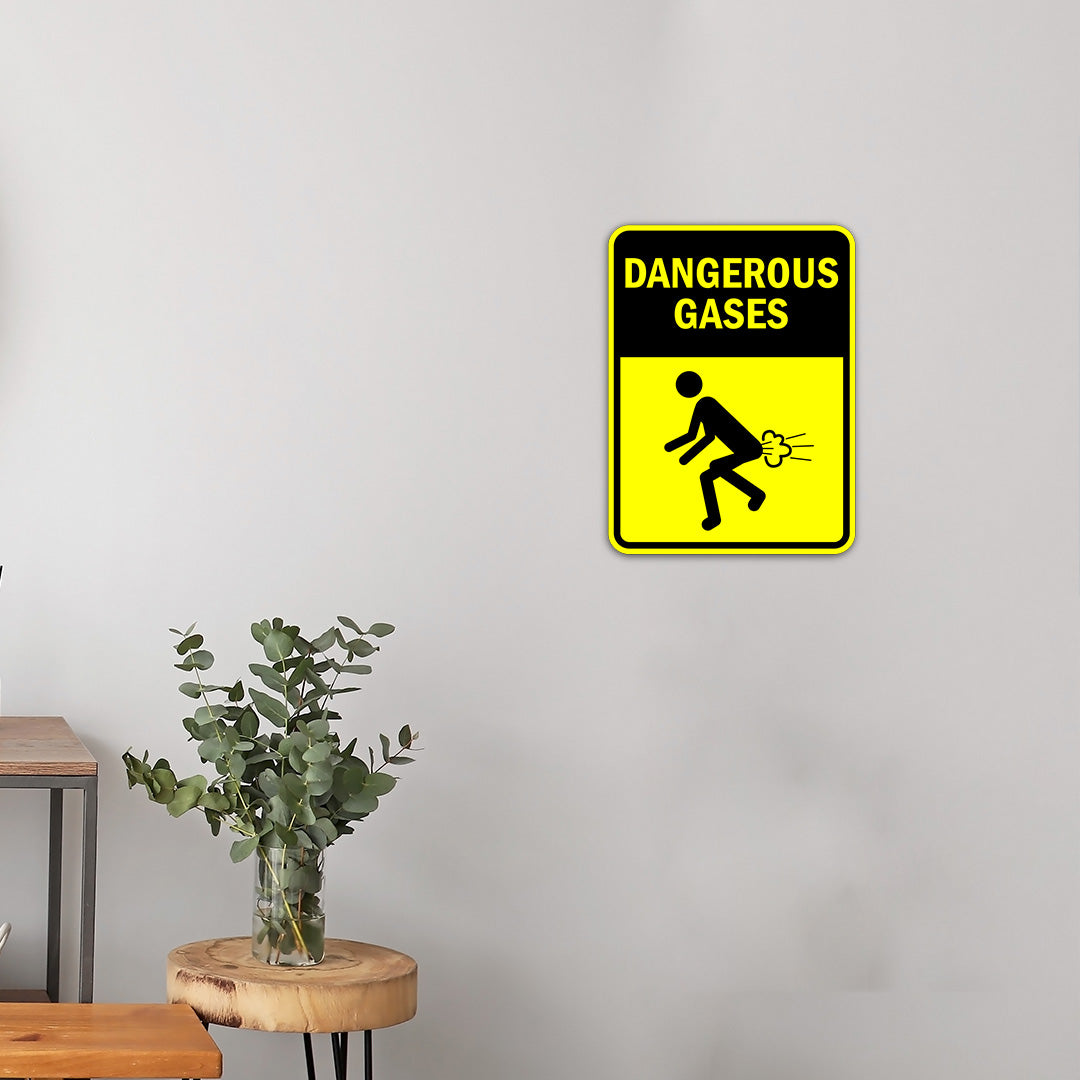 Portrait Round Plus Dangerous Gases Door or Wall Sign | Funny Warning Sign For Bathroom