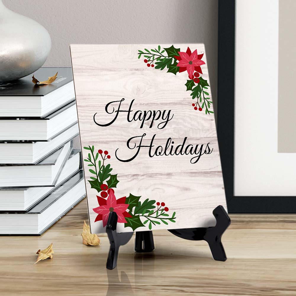 Customizable Christmas Table Sign With Acrylic Stand (6” x 8”) | Holiday Indoor Decoration