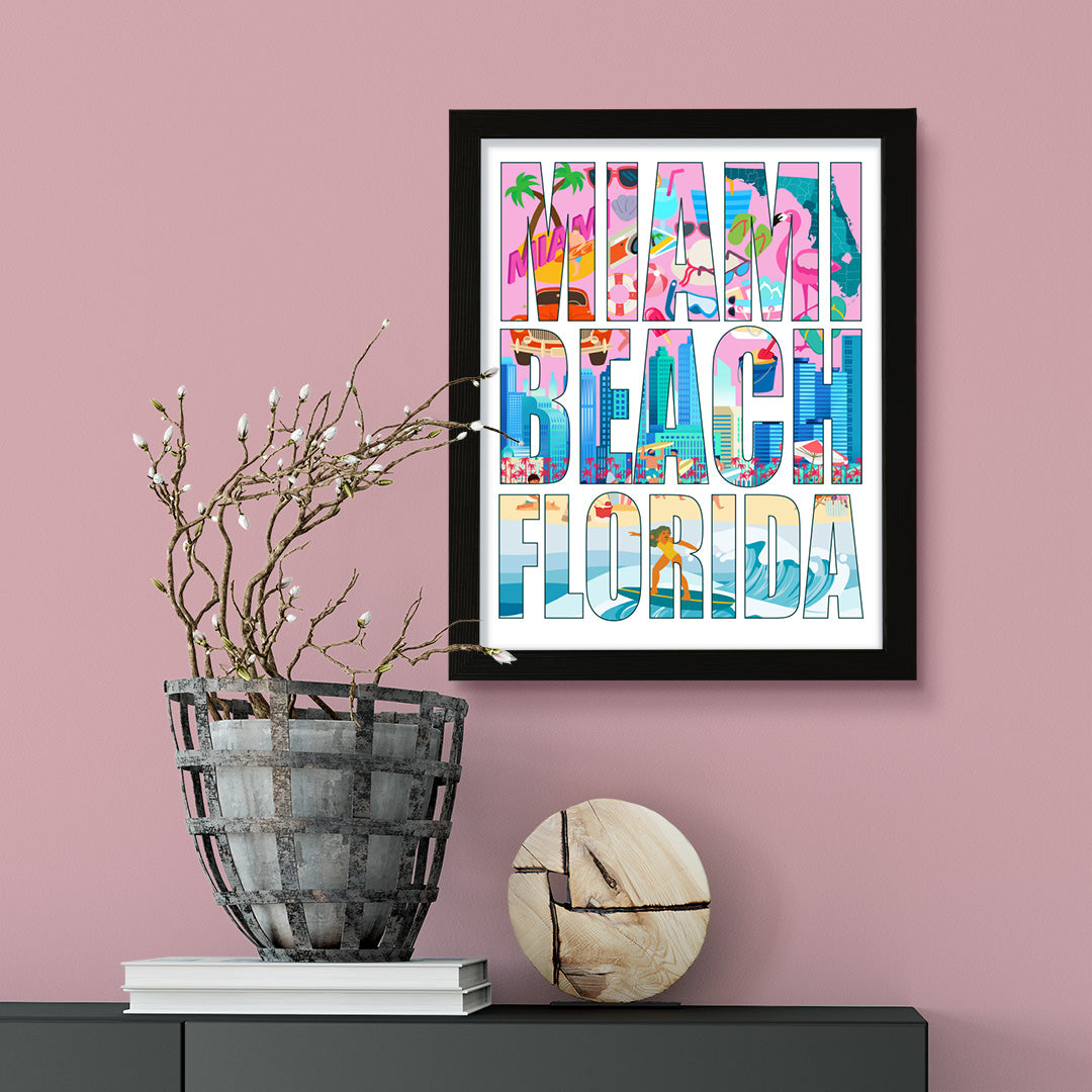 Designs ByLITA Miami Beach, Florida Inspirational, Wall Print Art | American Cities Stylish Home Decoration (Unframed or Framed)