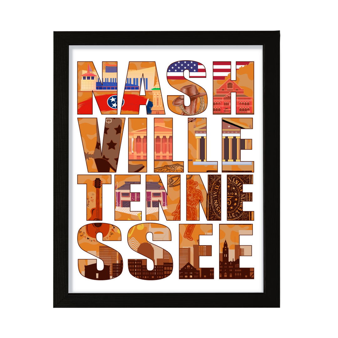 Designs ByLITA Nashville, Tennessee Inspirational, Wall Print Art | American Cities Stylish Home Decoration (Unframed or Framed)