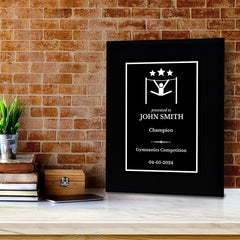 Gymnastics Customizable Black Frame Wooden Award Plaque | Easel Mount Option | Achievement and Recognition Personalizable Plaques