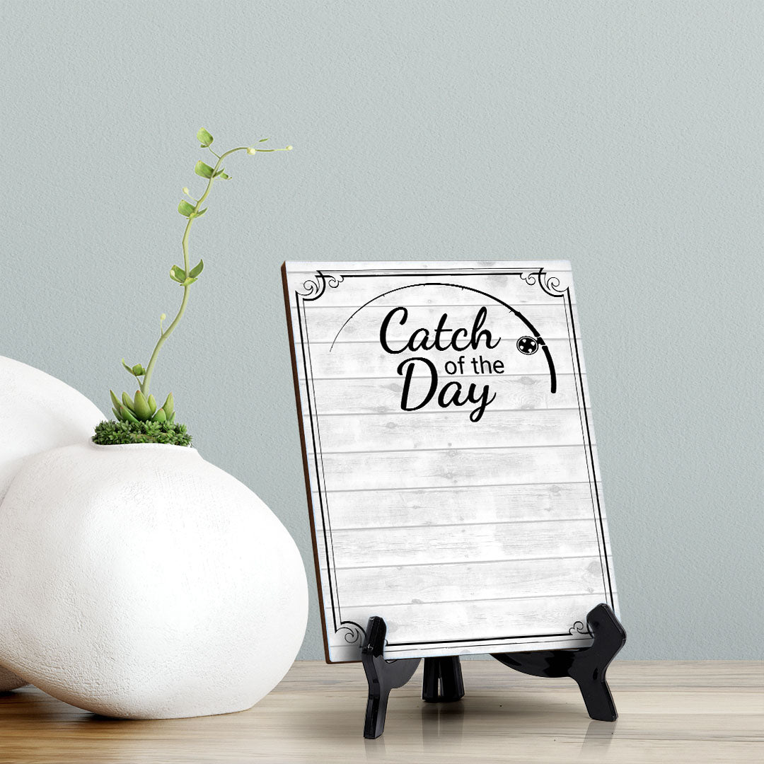 Catch of the Day 6x8 Dry Wipe Table Sign Easy Installation | Restaurant & Bar | Perfect To Clearly Direct Customers & Advertise Specials | No Pen Included