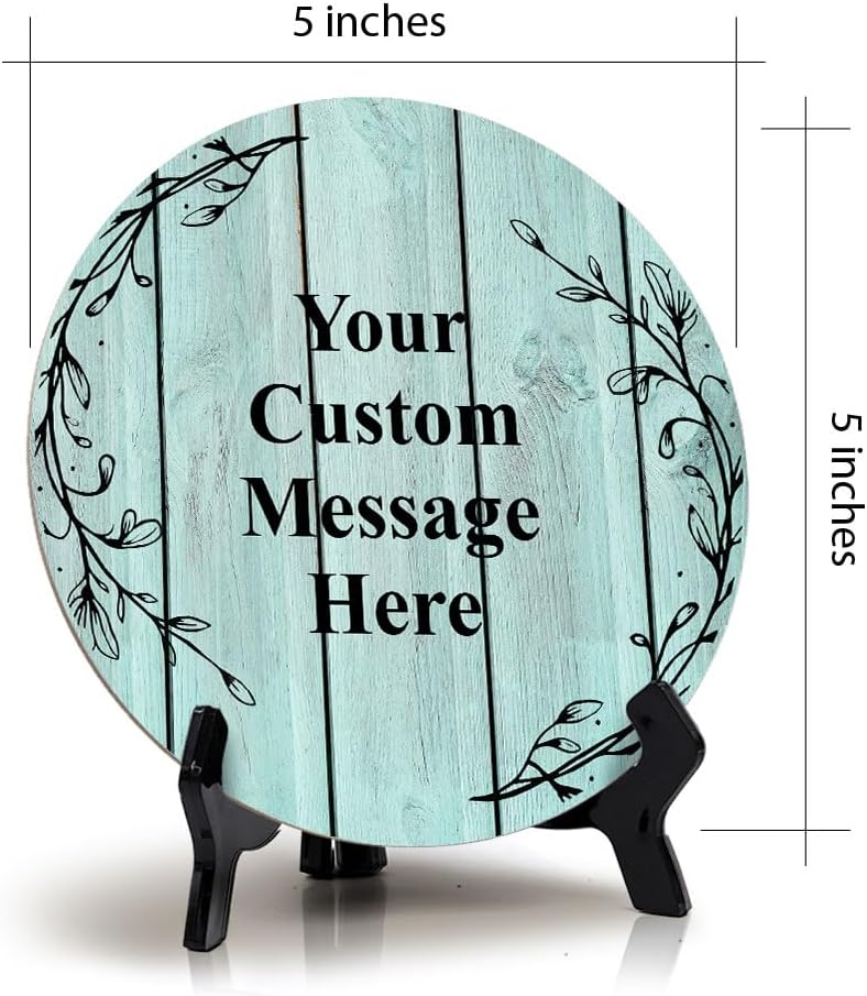 Signs ByLITA Custom Personalized Circle Table Sign (5" x 5") Wreath Designs | MDF Hardboard With Printed Wood Effect | Write Your Own Message | Design Your Sign | Motivational Messages |…