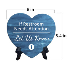 Signs ByLITA Heart If Restroom Needs Attention Let Us Know, Wood Color, Table Sign (6"x5")