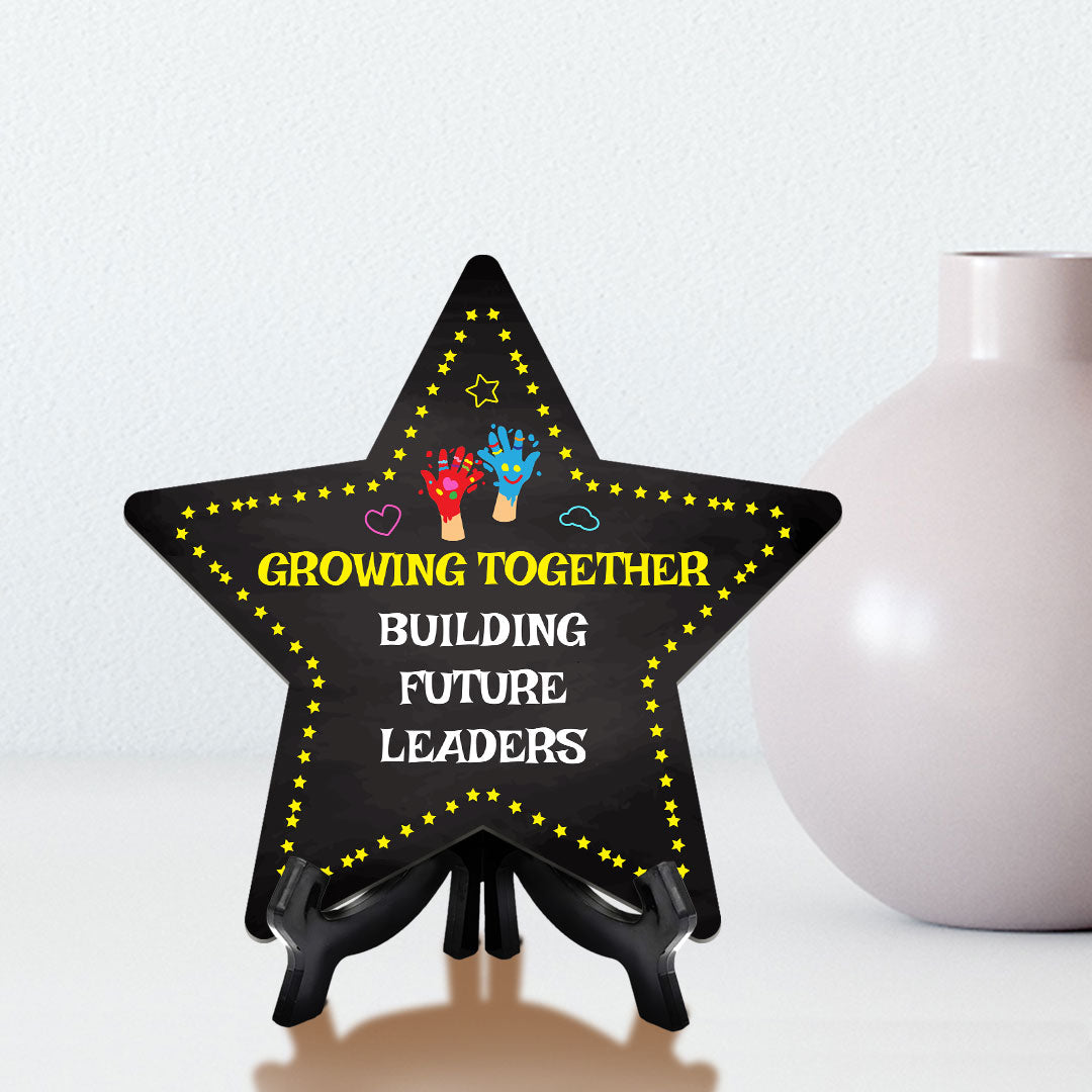 Sign ByLITA Growing Together: Building Future Leaders Star Table Sign with Acrylic Stand (7.5x7.5“) Development | Kindergarten Classroom Essentials | Nurture Young Minds | Fun & Educational Supplies | Easy to Read | Includes Easel Stand