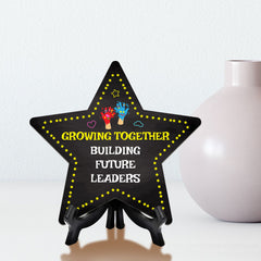 Sign ByLITA Growing Together: Building Future Leaders Star Table Sign with Acrylic Stand (7.5x7.5“) Development | Kindergarten Classroom Essentials | Nurture Young Minds | Fun & Educational Supplies | Easy to Read | Includes Easel Stand