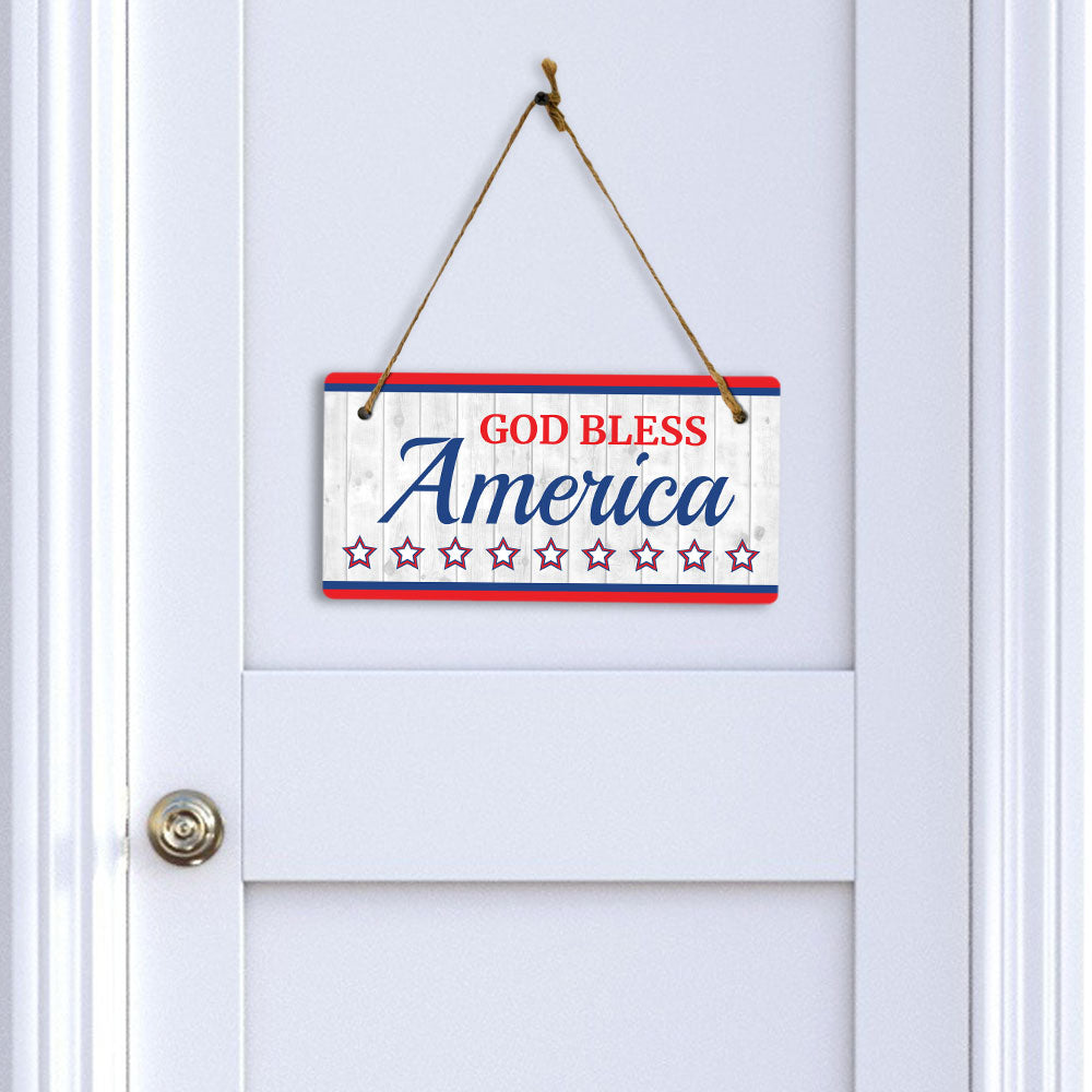 God Bless America 5x10 Hanging Plus Wall or Door Sign | Patriotic Home & Office Decor