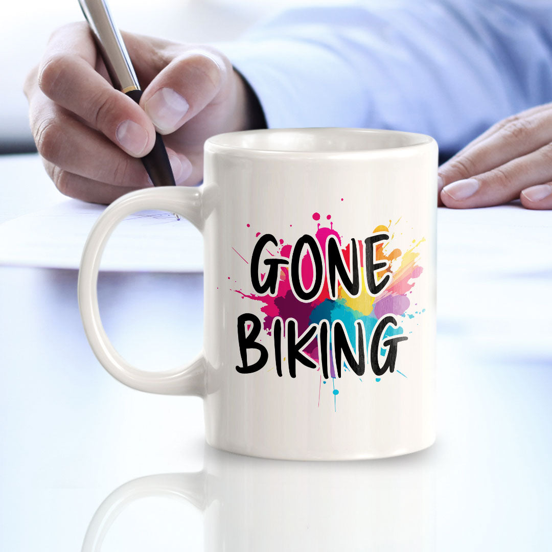 Gone Biking 11oz Plastic or Ceramic Mug | Funny Sporty Cup