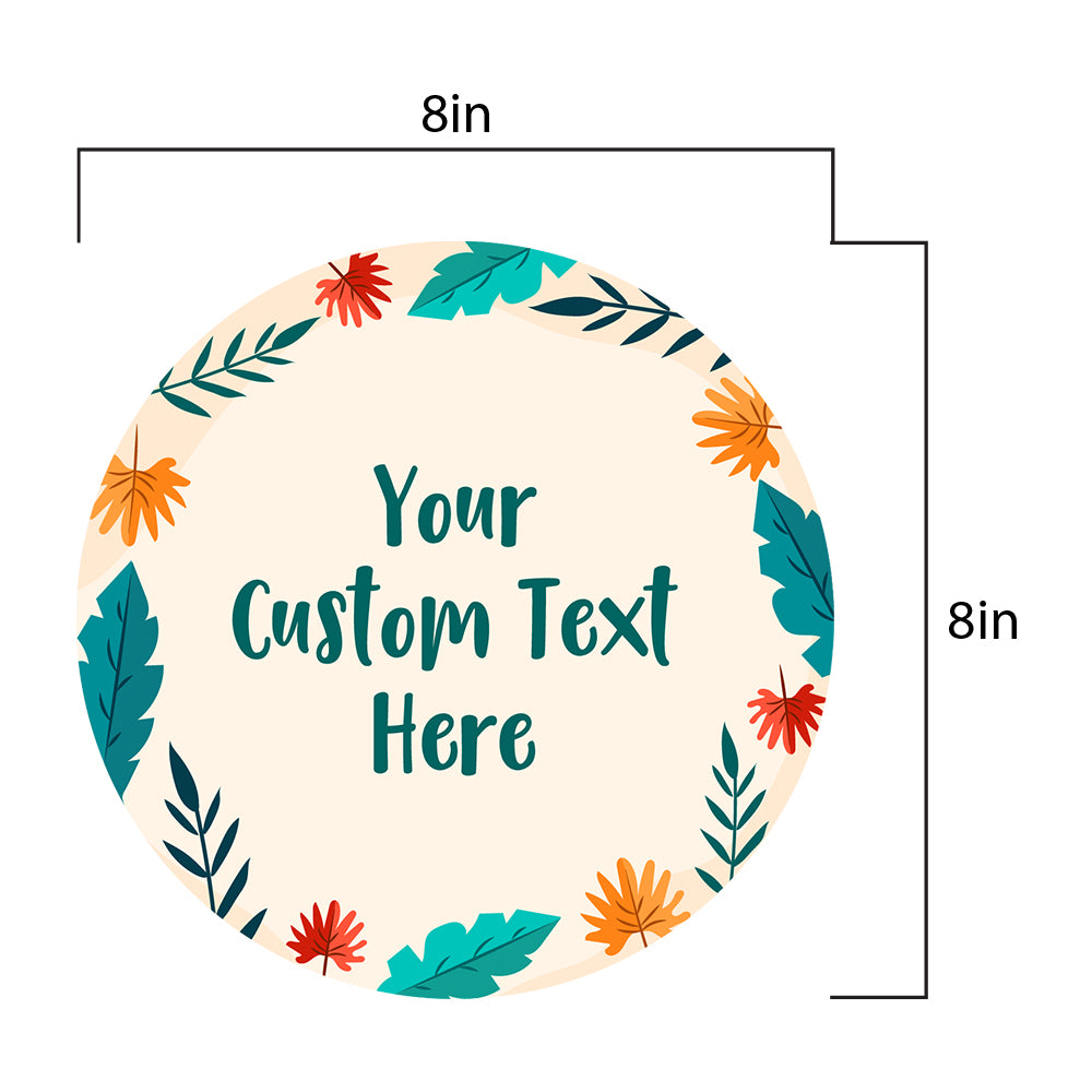 Customizable (8 x 8") Circle Mouse Pad - Tropical Leaves Design - Add Your Own Custom Message or Text