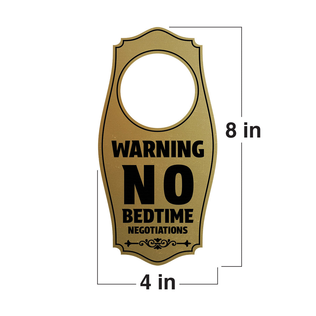 Warning: No Bedtime Negotiations Door Hanger | House or Business Door Sign